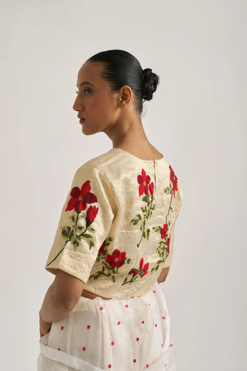 Bagaan Blouse-Gold silk zari by Suparna Som in gold for women in Singapore