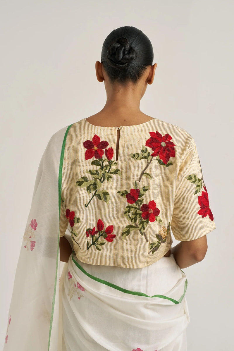 Bagaan Blouse-Gold silk zari by Suparna Som in gold for women in Singapore