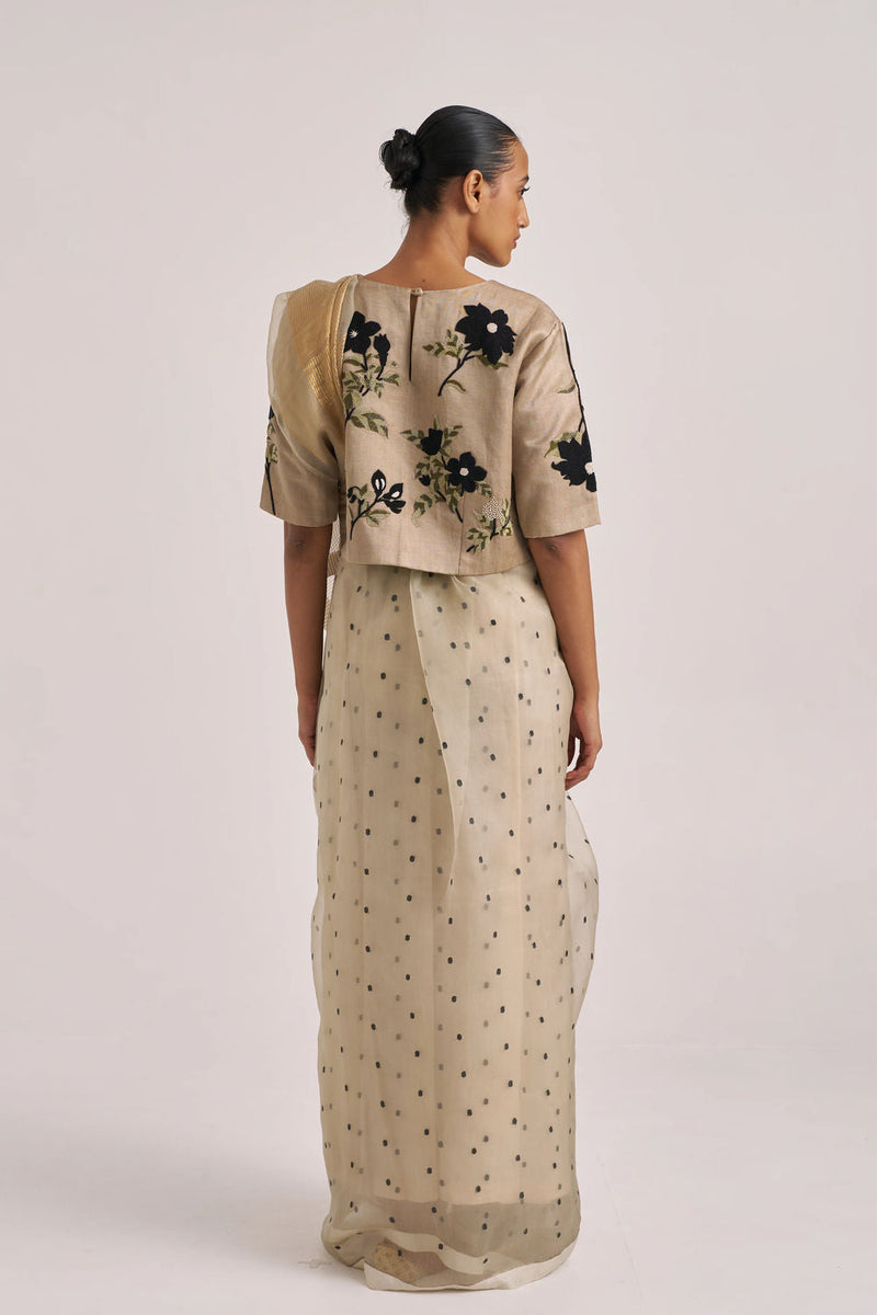 Bagaan Blouse-Khaki handwoven silk linen by Suparna Som in black for women in Singapore