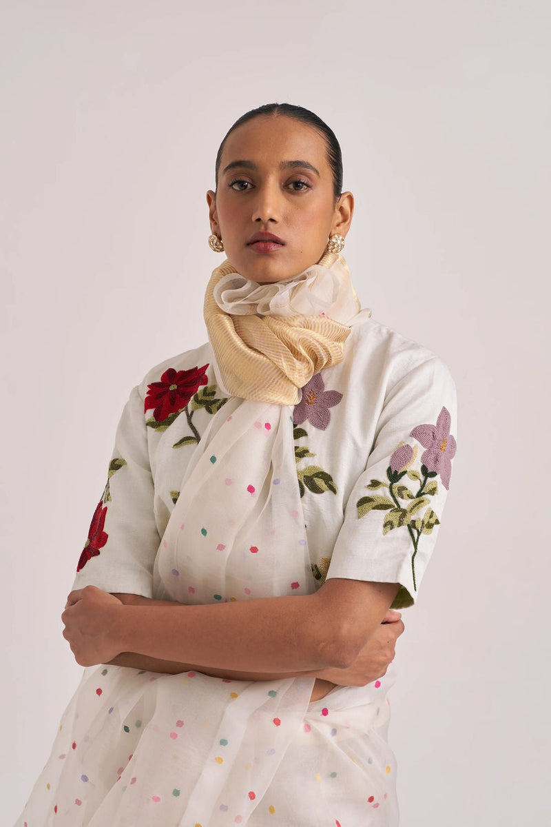 Bagaan Blouse-White handwoven silk linen by Suparna Som in white for women in Singapore