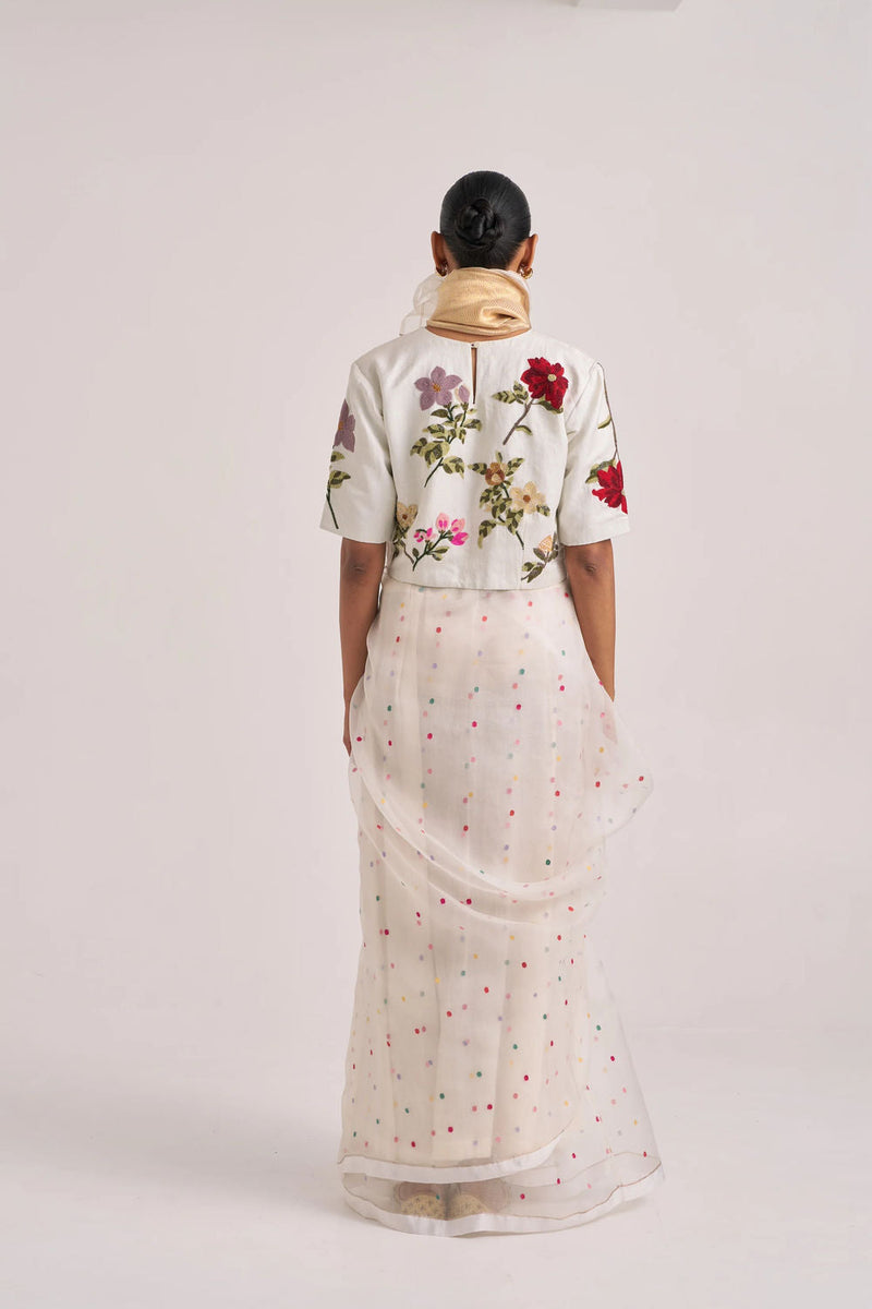 Bagaan Blouse-White handwoven silk linen by Suparna Som in white for women in Singapore
