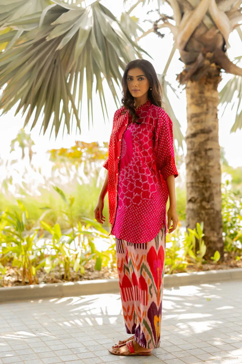 BB SHIRT-RED PINK SHADED silk by Dyelogue in multi color for women in Singapore