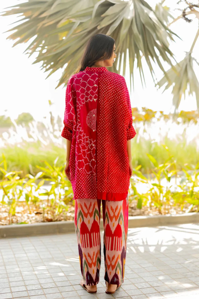 BB SHIRT-RED PINK SHADED silk by Dyelogue in multi color for women in Singapore