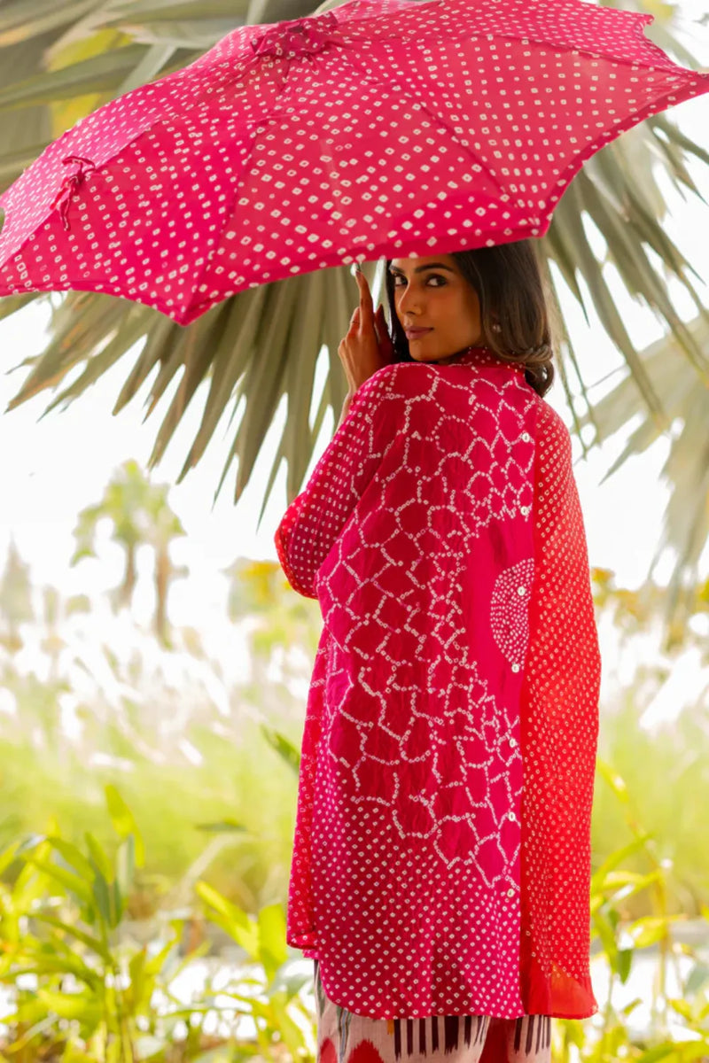 BB SHIRT-RED PINK SHADED silk by Dyelogue in multi color for women in Singapore