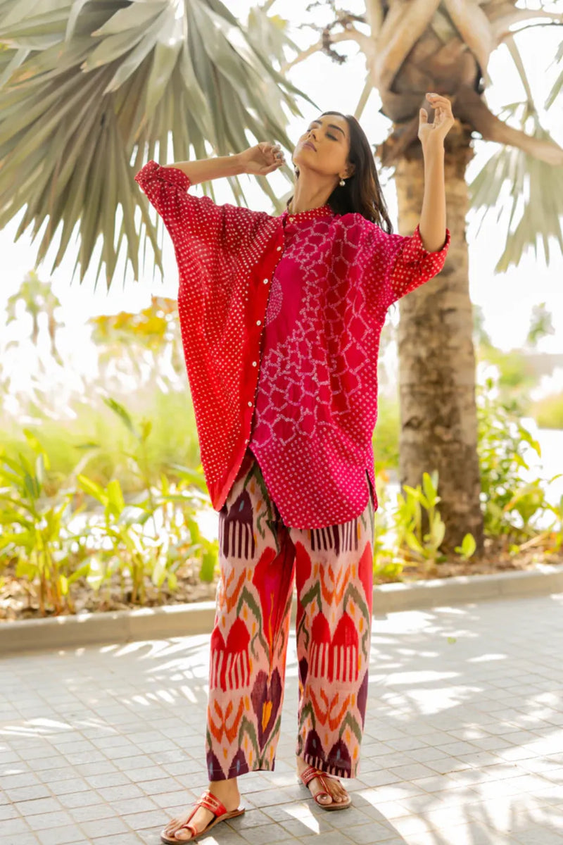 BB SHIRT-RED PINK SHADED silk by Dyelogue in multi color for women in Singapore
