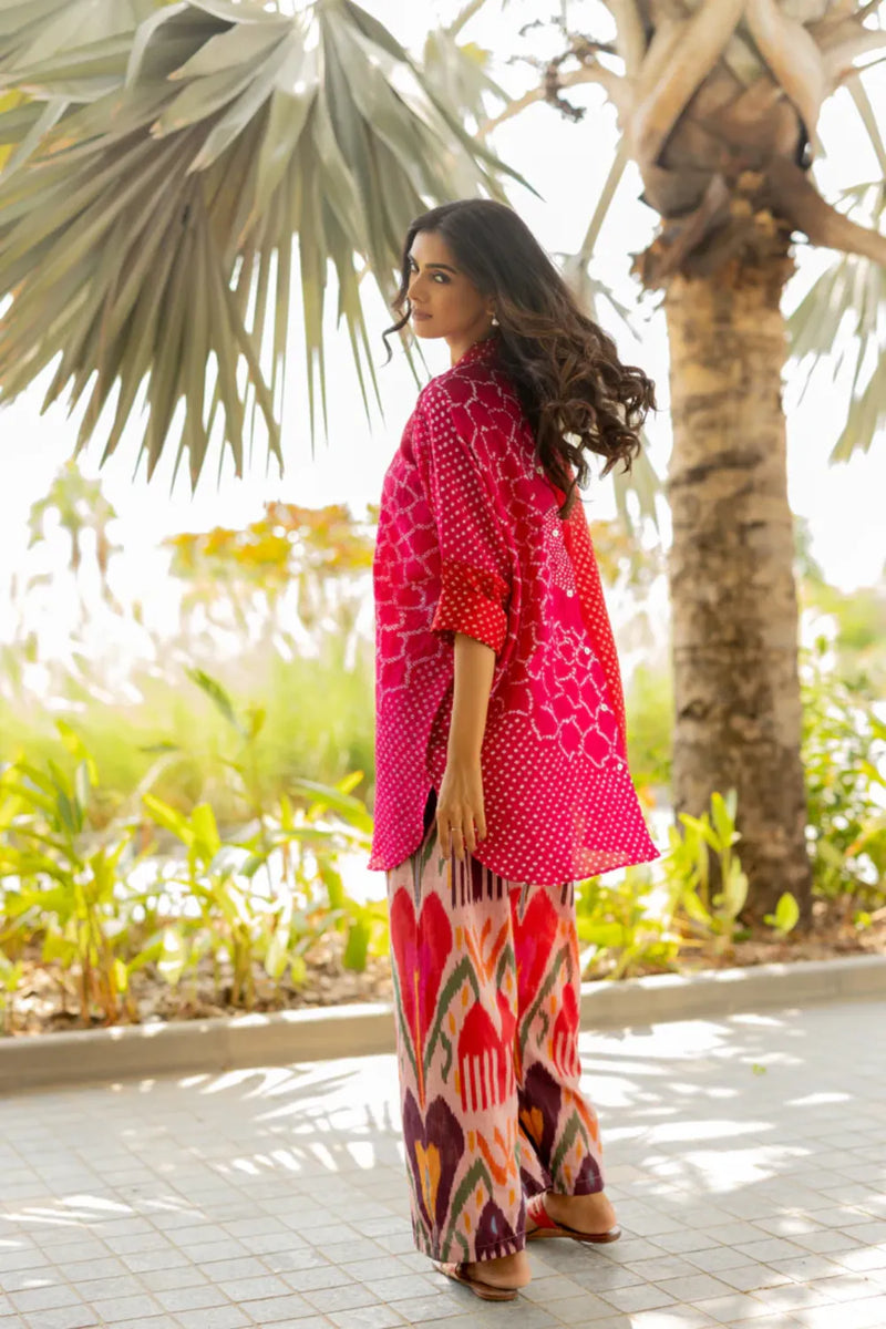 BB SHIRT-RED PINK SHADED silk by Dyelogue in multi color for women in Singapore