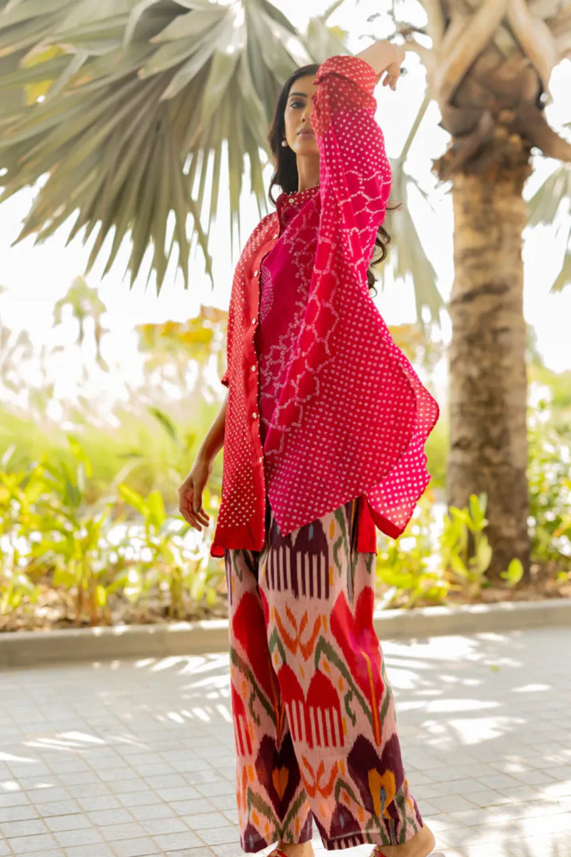 BB SHIRT-RED PINK SHADED silk by Dyelogue in multi color for women in Singapore