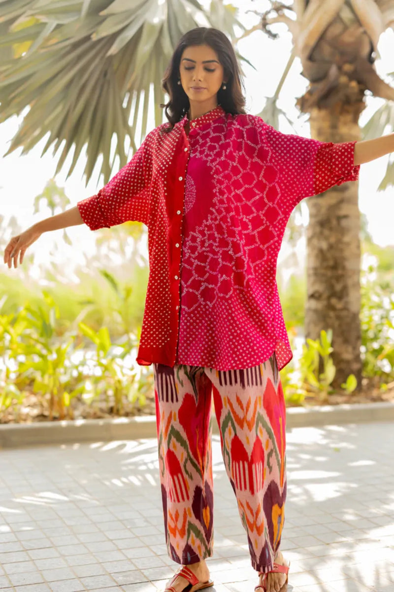 BB SHIRT-RED PINK SHADED silk by Dyelogue in multi color for women in Singapore