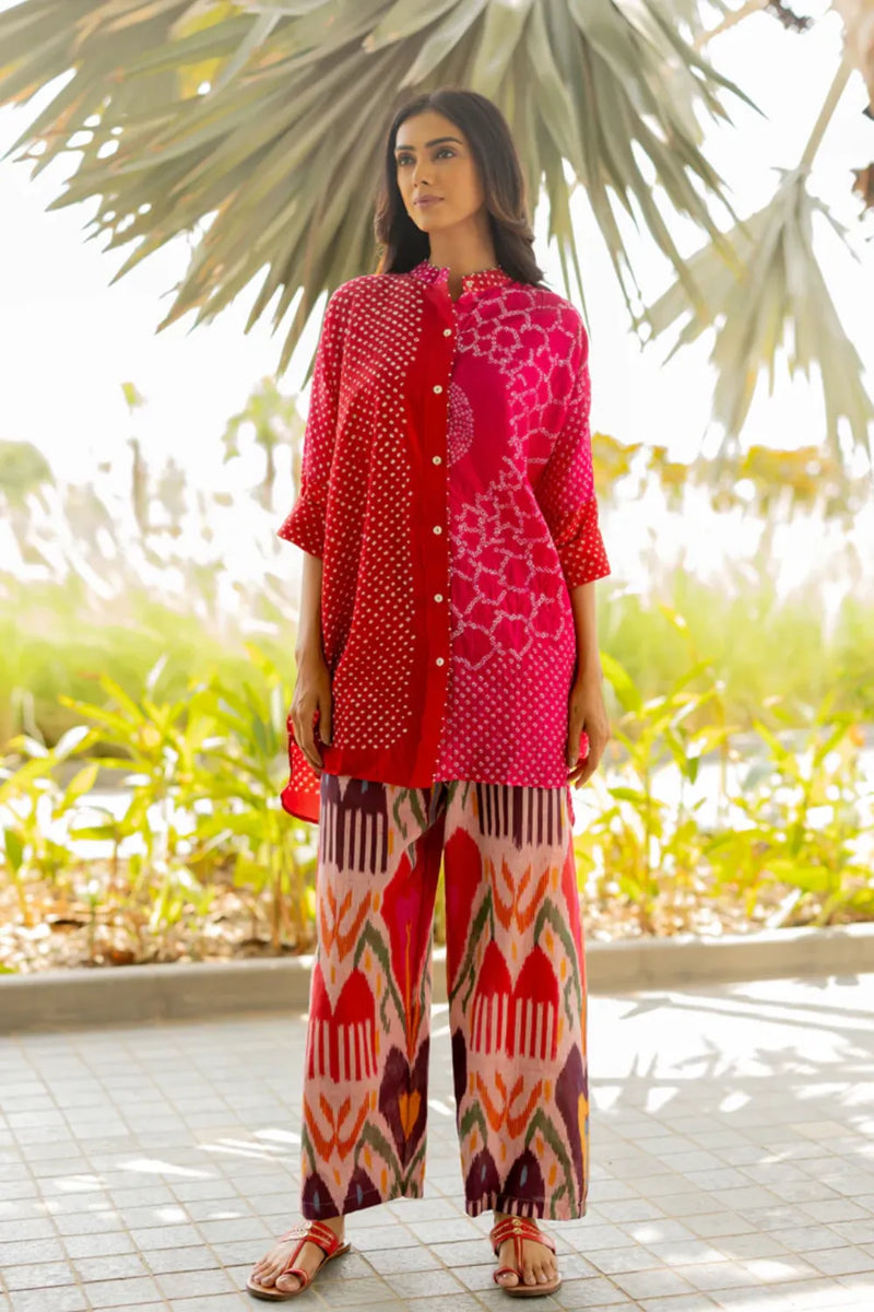BB SHIRT-RED PINK SHADED silk by Dyelogue in multi color for women in Singapore