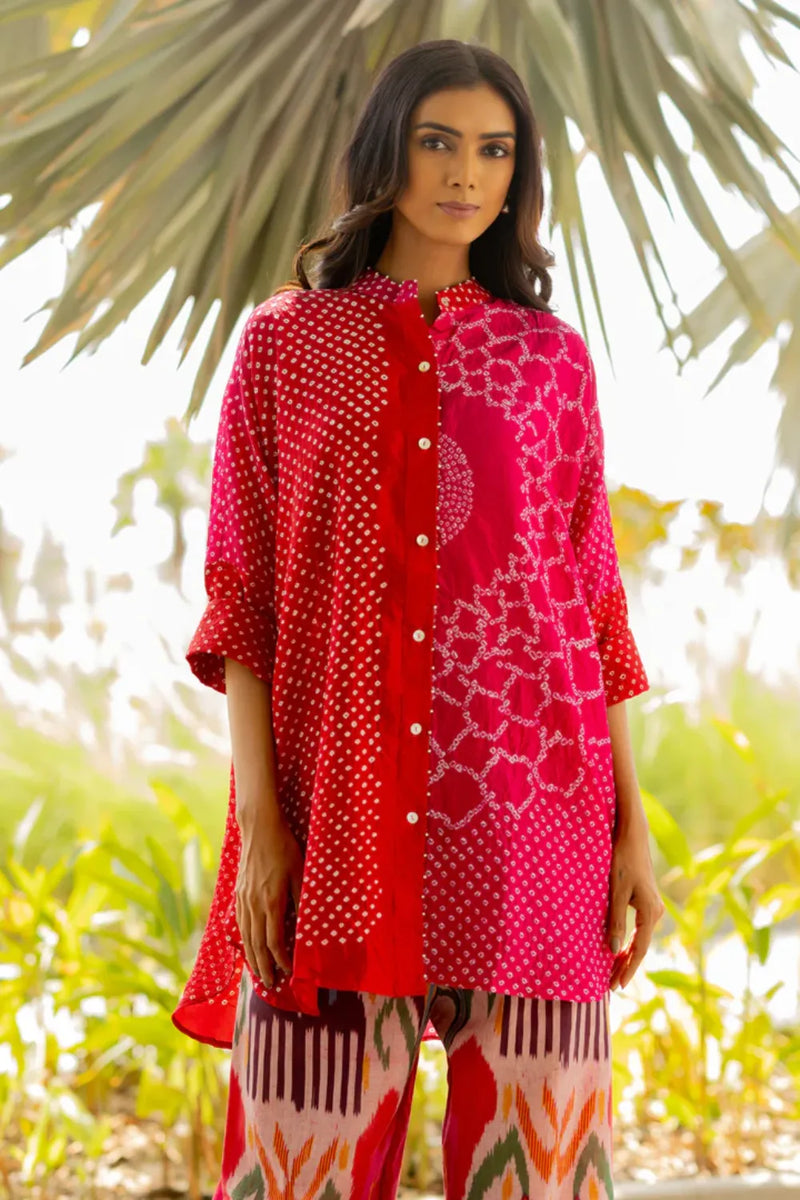 BB SHIRT-RED PINK SHADED silk by Dyelogue in multi color for women in Singapore