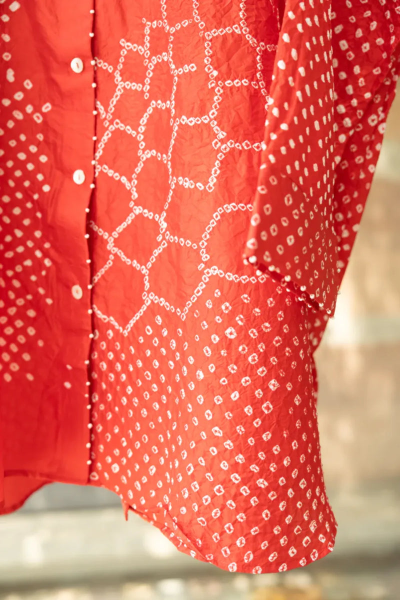 BB SHIRT-RED silk by Dyelogue in red color for women in Singapore