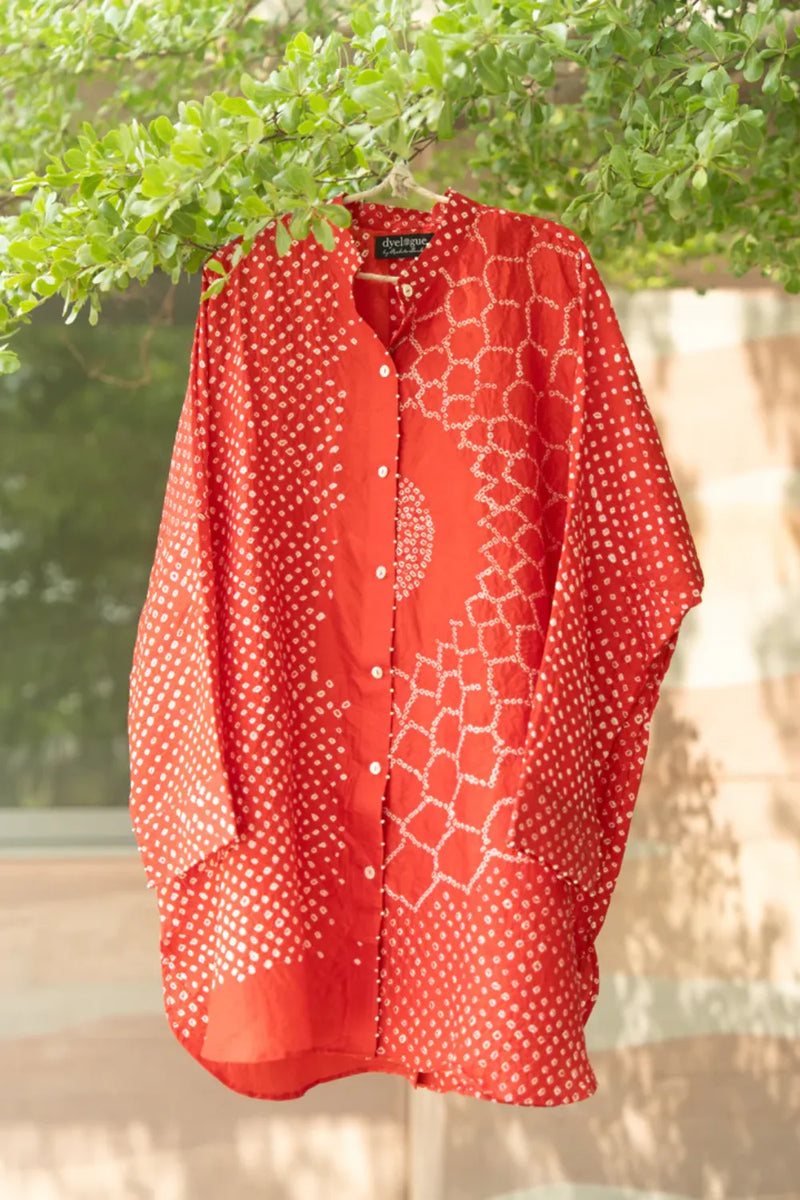BB SHIRT-RED silk by Dyelogue in red color for women in Singapore