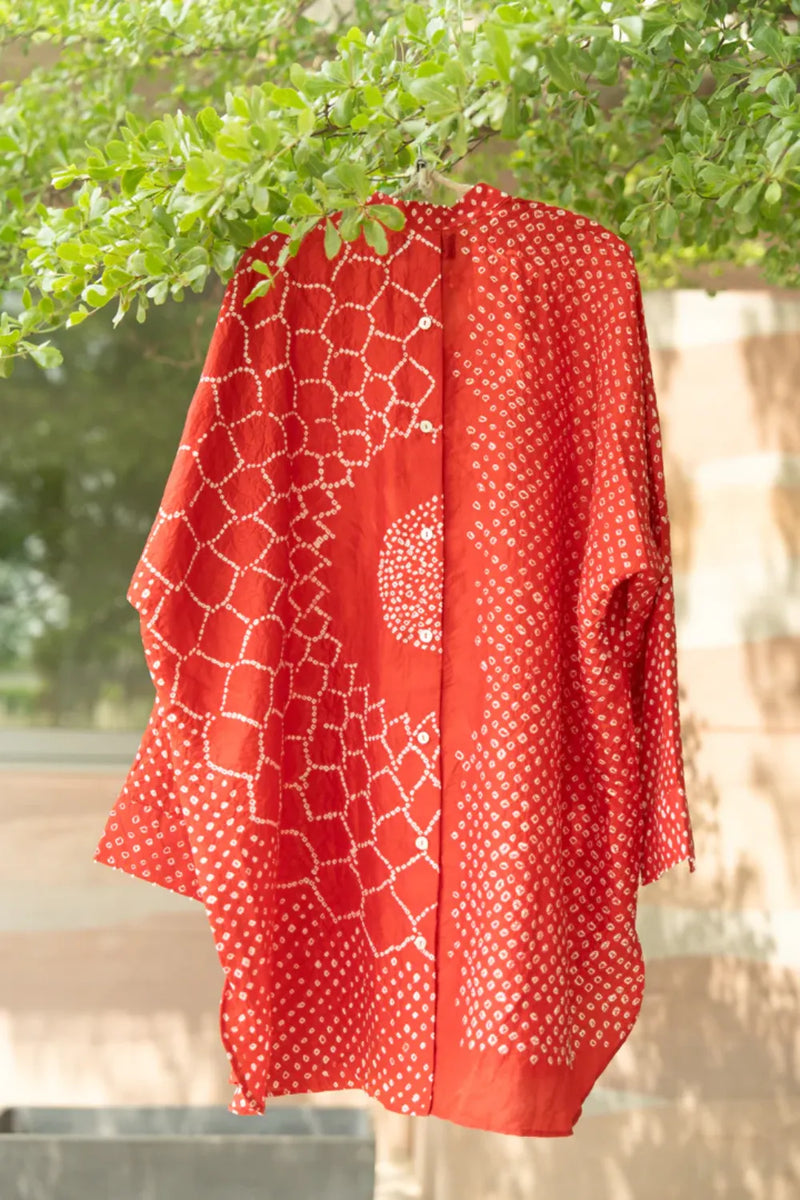 BB SHIRT-RED silk by Dyelogue in red color for women in Singapore