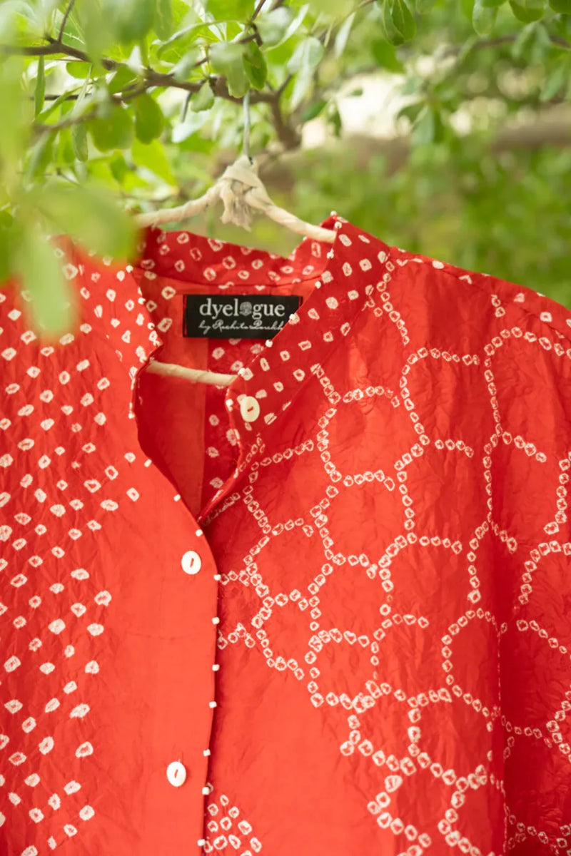 BB SHIRT-RED silk by Dyelogue in red color for women in Singapore