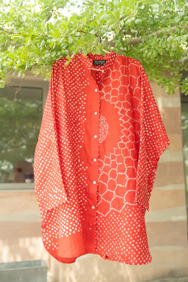 BB SHIRT-RED silk by Dyelogue in red color for women in Singapore