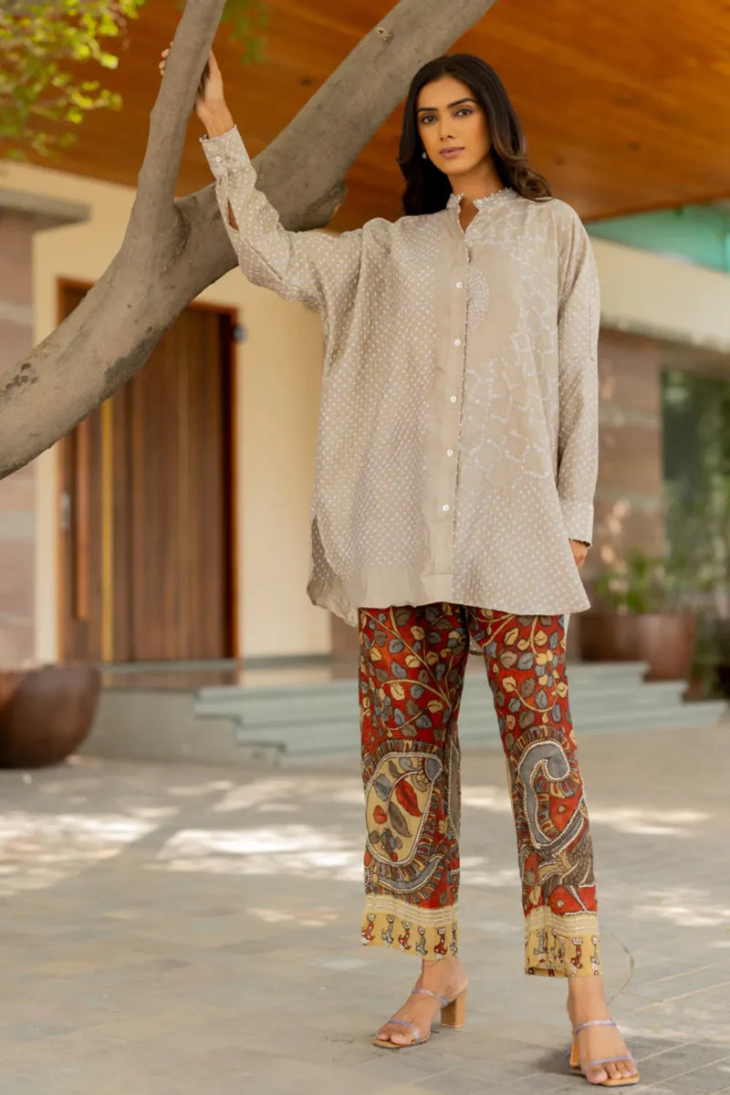 BB SHIRT-TAUPE silk by Dyelogue for women in Singapore