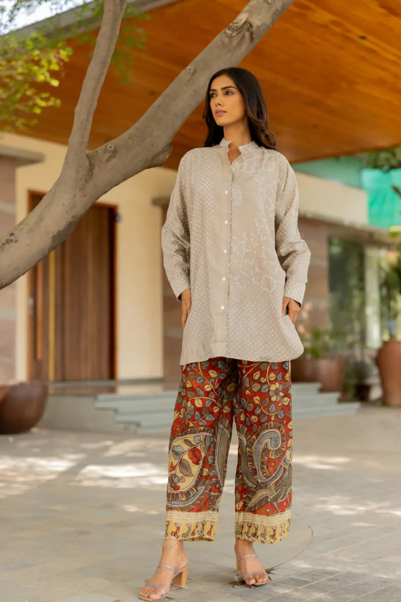 BB SHIRT-TAUPE silk by Dyelogue for women in Singapore