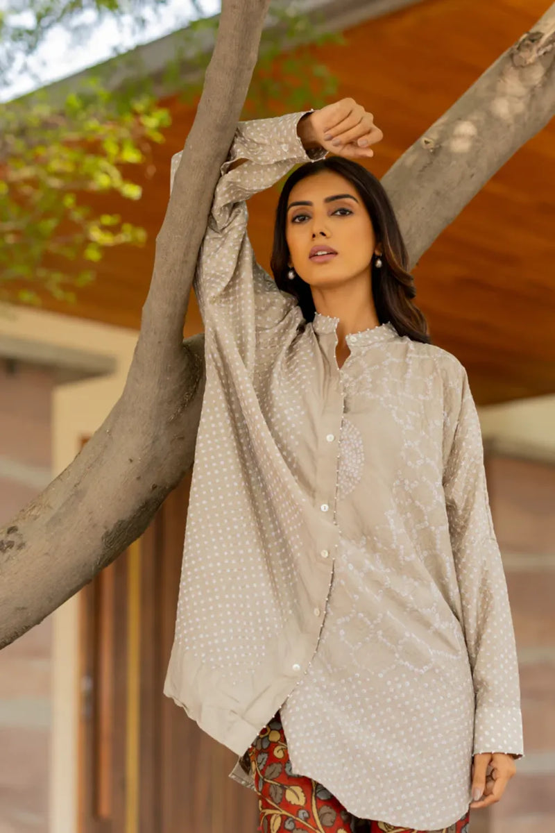 BB SHIRT-TAUPE silk by Dyelogue for women in Singapore
