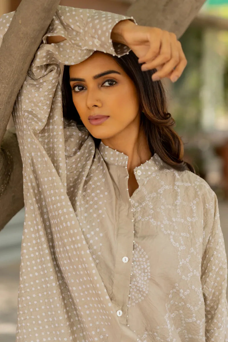 BB SHIRT-TAUPE silk by Dyelogue for women in Singapore