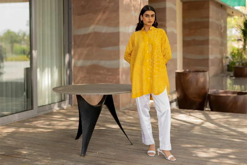 BB SHIRT-YELLOW silk by Dyelogue in yellow color for women in Singapore