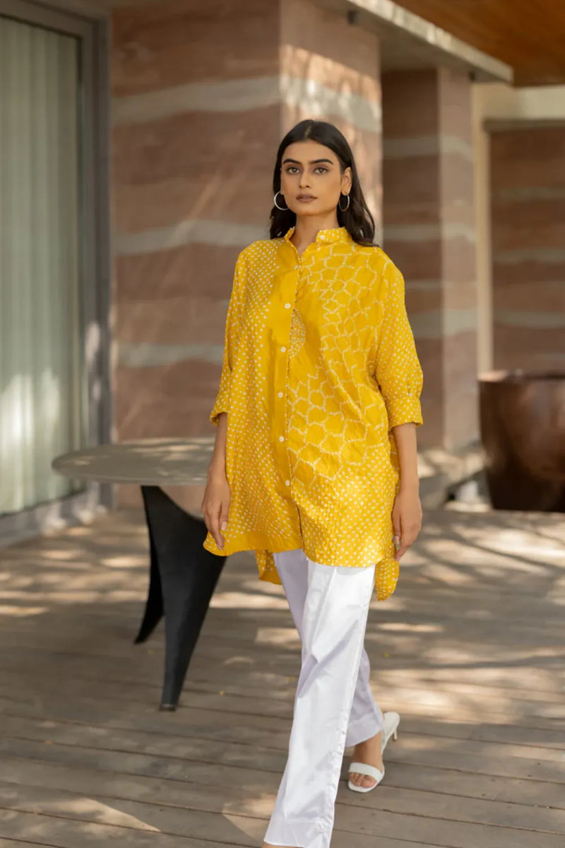 BB SHIRT-YELLOW silk by Dyelogue in yellow color for women in Singapore