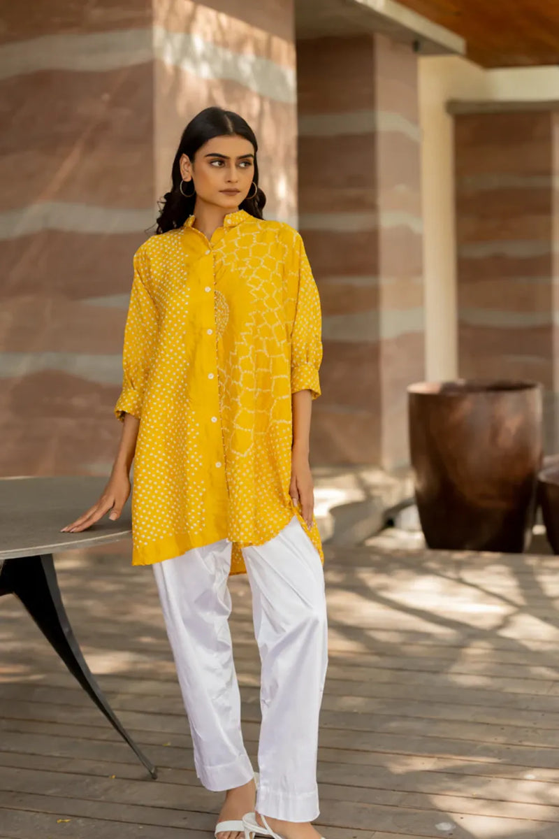 BB SHIRT-YELLOW silk by Dyelogue in yellow color for women in Singapore