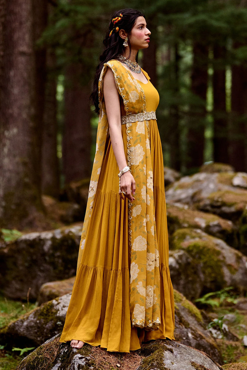 Belinda Maxi Set georgettte by Paulmi & Harsh-kahan Sep'26 in yellow for women in Singapore