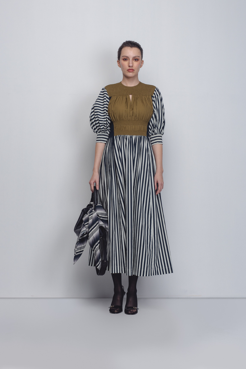 Beri Dress - Black + White Print / Olive cotton Buy Beri Dress - Black + White Print / Olive from C&W | Dresses for Women by Leh Studios in black color for women in Singapore