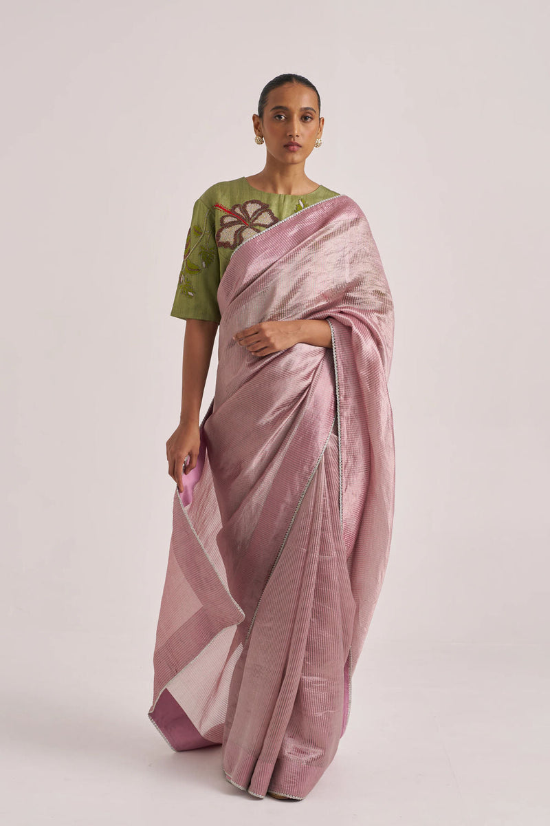 Bhavya Sari-Lilac handwoven mulberry silk by Suparna Som in lilac for women in Singapore