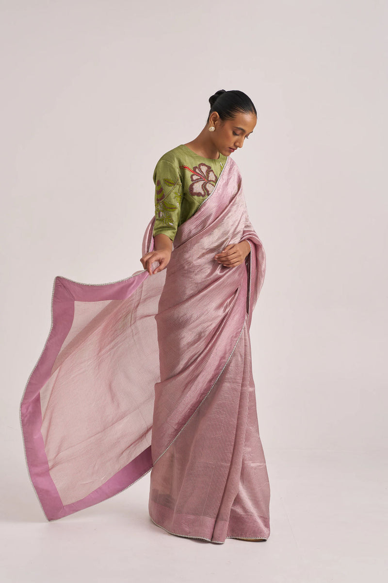 Bhavya Sari-Lilac handwoven mulberry silk by Suparna Som in lilac for women in Singapore
