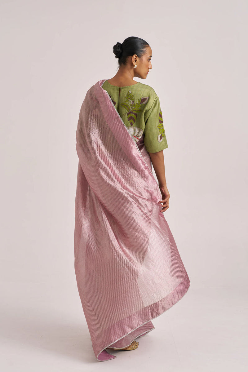 Bhavya Sari-Lilac handwoven mulberry silk by Suparna Som in lilac for women in Singapore