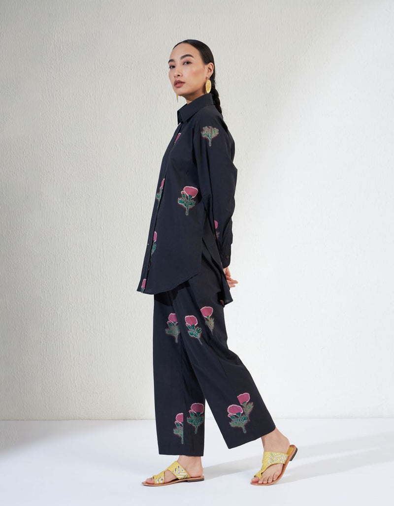GULNAAR SHIRT SET cotton Co-ord Sets by Aavidi in black color for women in Singapore