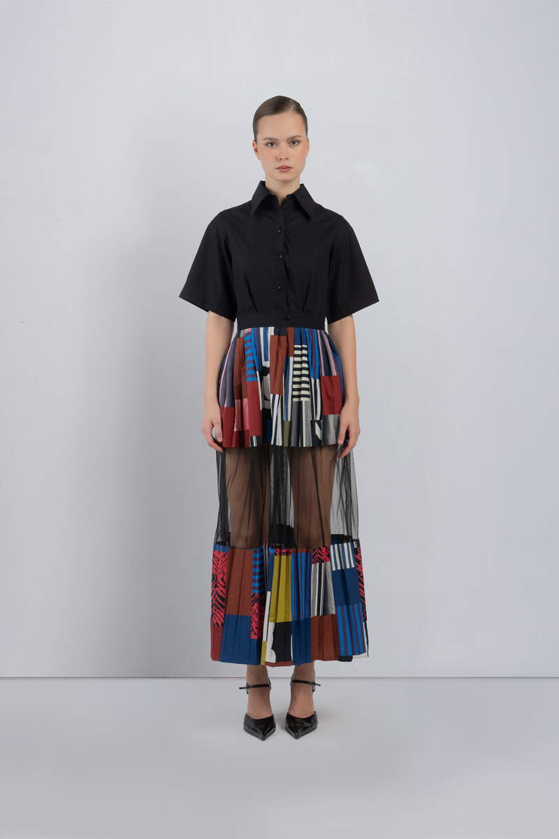 BLOC MOSAIC DRESS - Multicolour + Black dress by Leh Studios in multicolour for women in Singapore