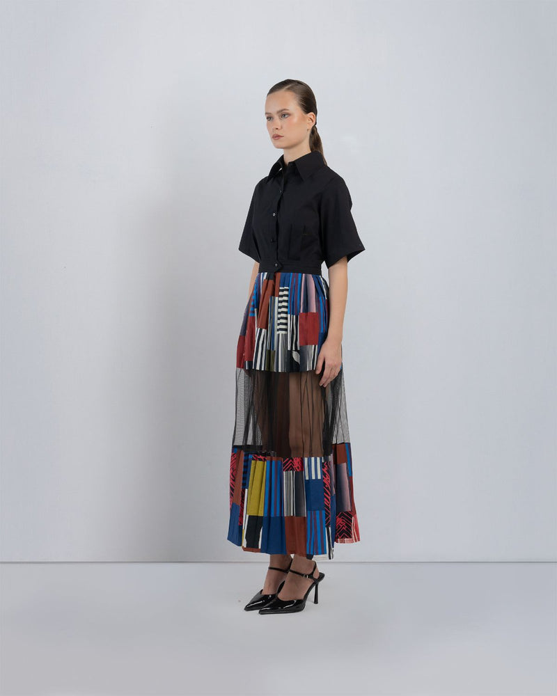BLOC MOSAIC DRESS - Multicolour + Black dress by Leh Studios in multicolour for women in Singapore
