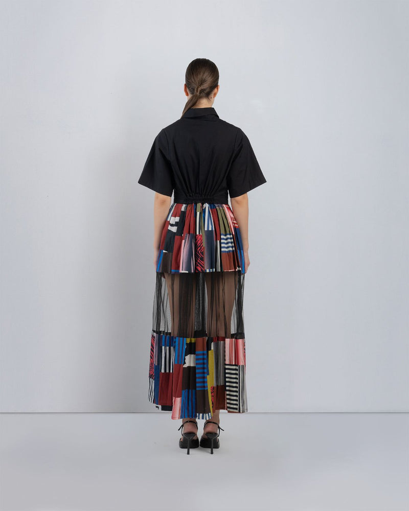 BLOC MOSAIC DRESS - Multicolour + Black dress by Leh Studios in multicolour for women in Singapore