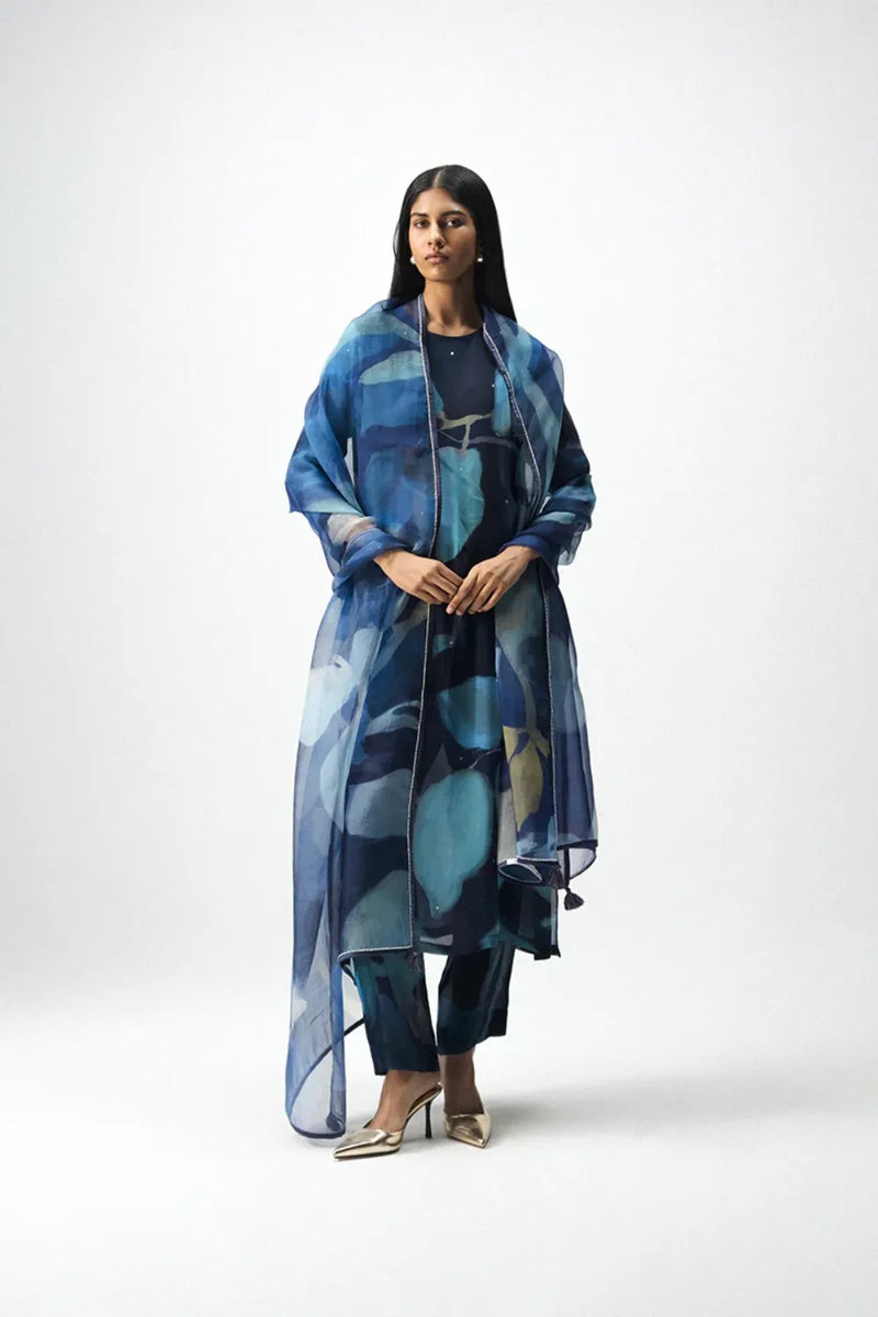 BLUE LAGOON ORGANZA DUPATTA organza by Yam in blue color for women in Singapore