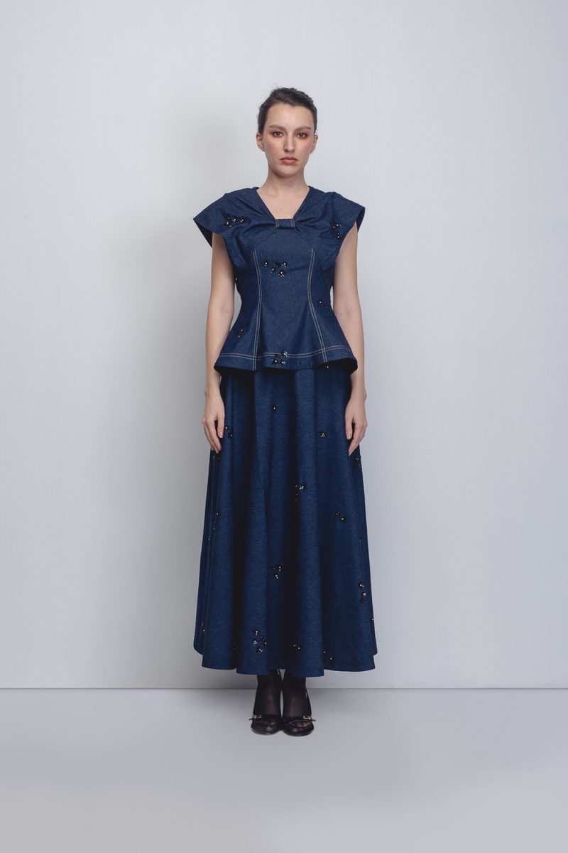 Bonnie Skirt - Denim Blue cotton Buy Bonnie Skirt - Denim Blue from C&W | Skirts for Women by Leh Studios in blue color for women in Singapore