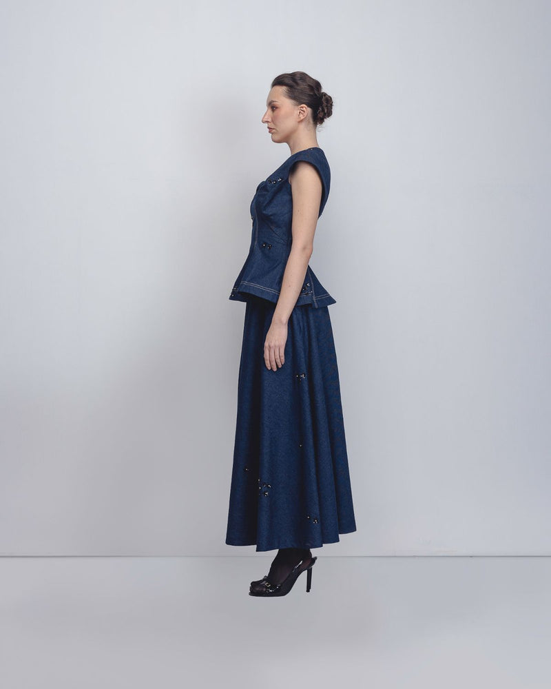 Bonnie Top - Denim Blue cotton Buy Bonnie Top - Denim Blue from C&W | Tops And Shirts for Women by Leh Studios in blue color for women in Singapore