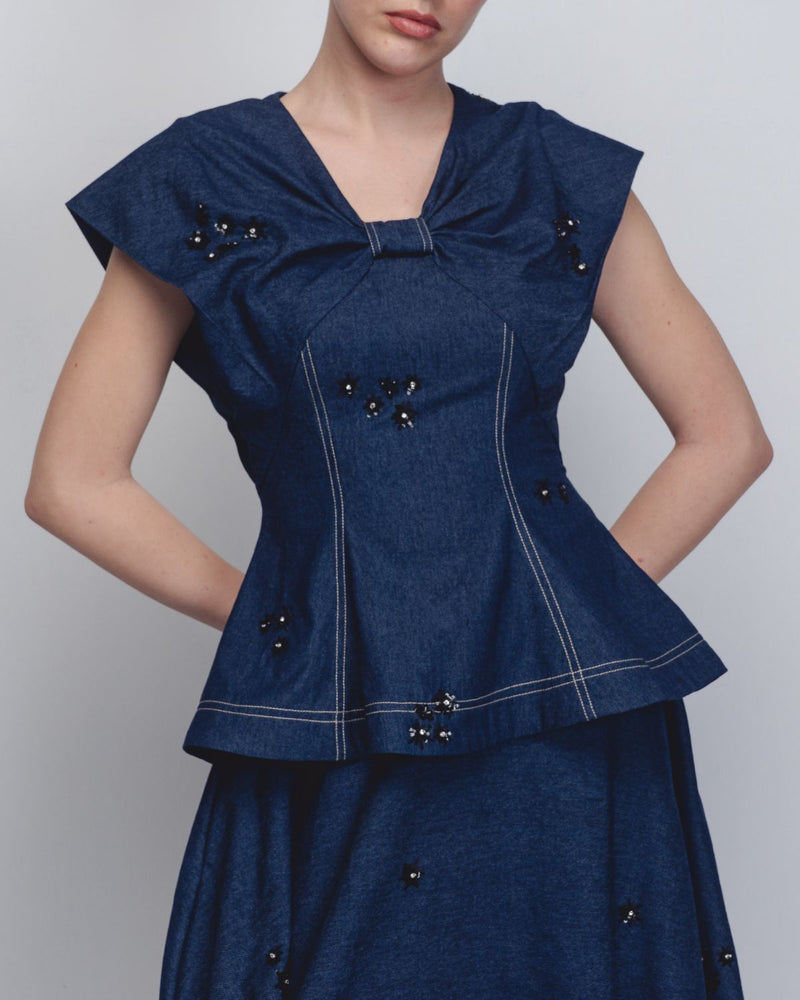 Bonnie Top - Denim Blue cotton Buy Bonnie Top - Denim Blue from C&W | Tops And Shirts for Women by Leh Studios in blue color for women in Singapore