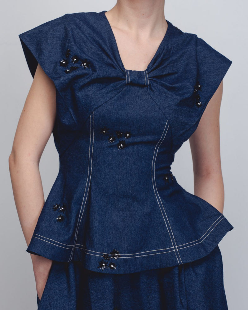 Bonnie Top - Denim Blue cotton Buy Bonnie Top - Denim Blue from C&W | Tops And Shirts for Women by Leh Studios in blue color for women in Singapore