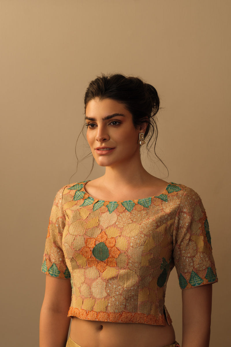 Banaras Bloom crop top peach silk Buy Banaras Bloom crop top peach from C&W | for Women by Mallika Mathur in peach color for women in Singapore