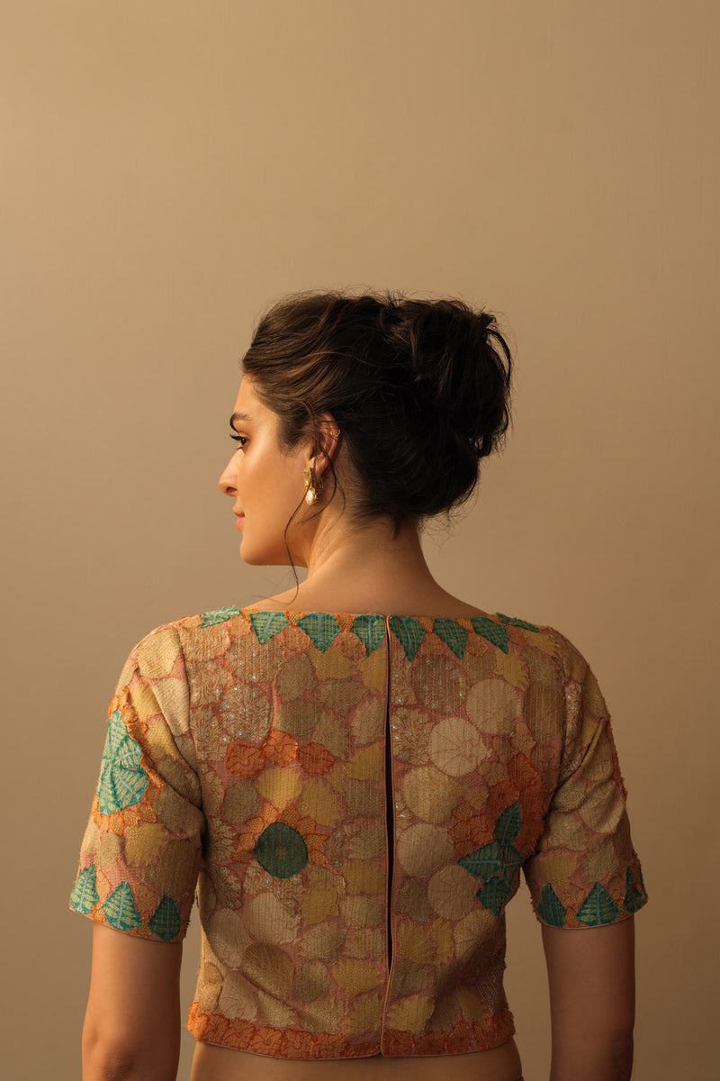 Banaras Bloom crop top peach silk Buy Banaras Bloom crop top peach from C&W | for Women by Mallika Mathur in peach color for women in Singapore