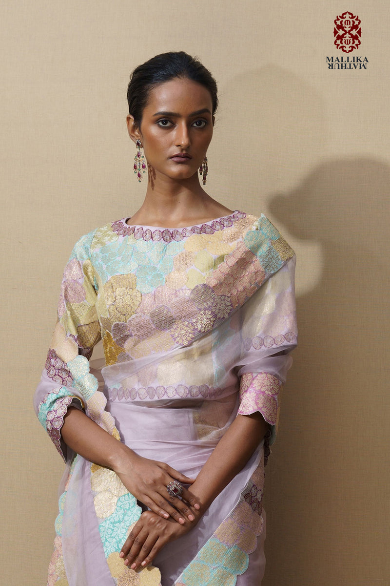 Banaras bloom crop top applique lilac silk Buy Banaras bloom crop top applique lilac from C&W | for Women by Mallika Mathur for women in Singapore