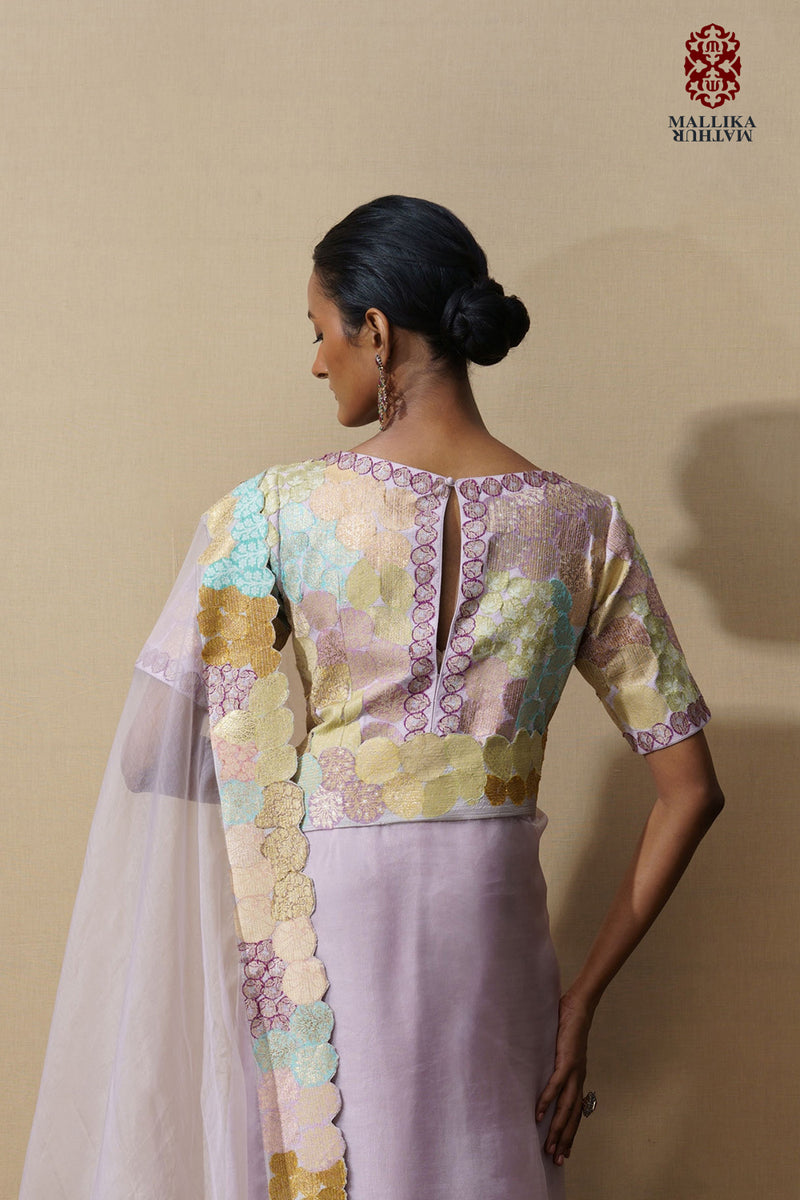 Banaras bloom crop top applique lilac silk Buy Banaras bloom crop top applique lilac from C&W | for Women by Mallika Mathur for women in Singapore
