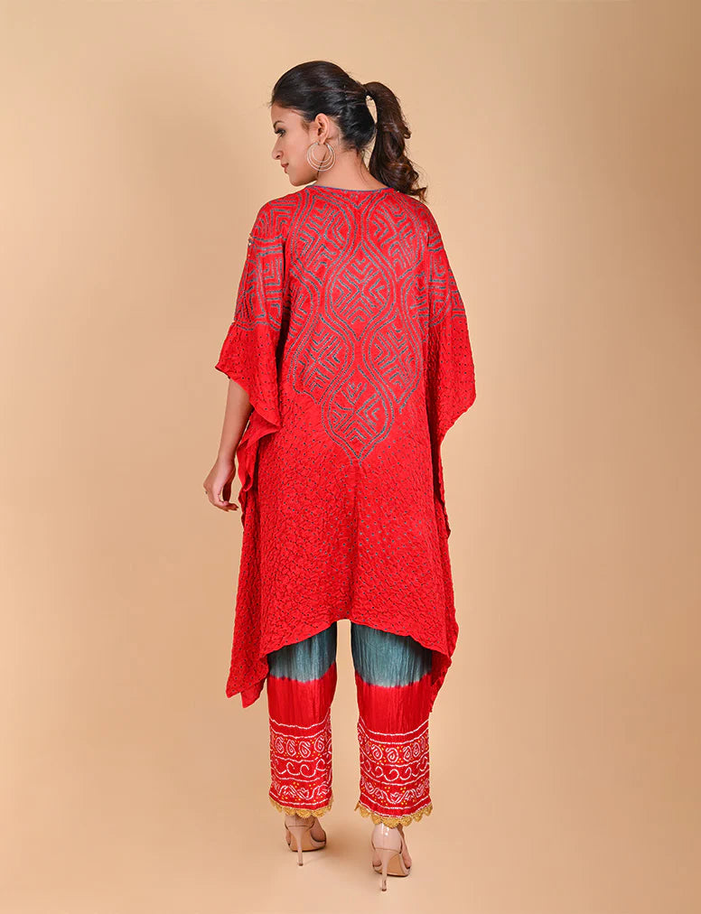 BANDHANI PANTS-GREY AND RED silk by Dyelogue in multi color for women in Singapore