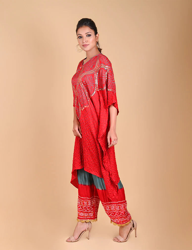 BANDHANI PANTS-GREY AND RED silk by Dyelogue in multi color for women in Singapore
