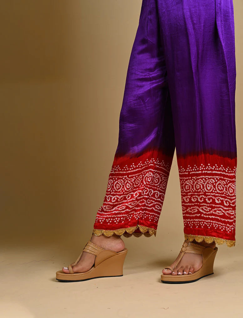 BANDHANI PANTS-PURPLE AND RED silk by Dyelogue in multi color for women in Singapore