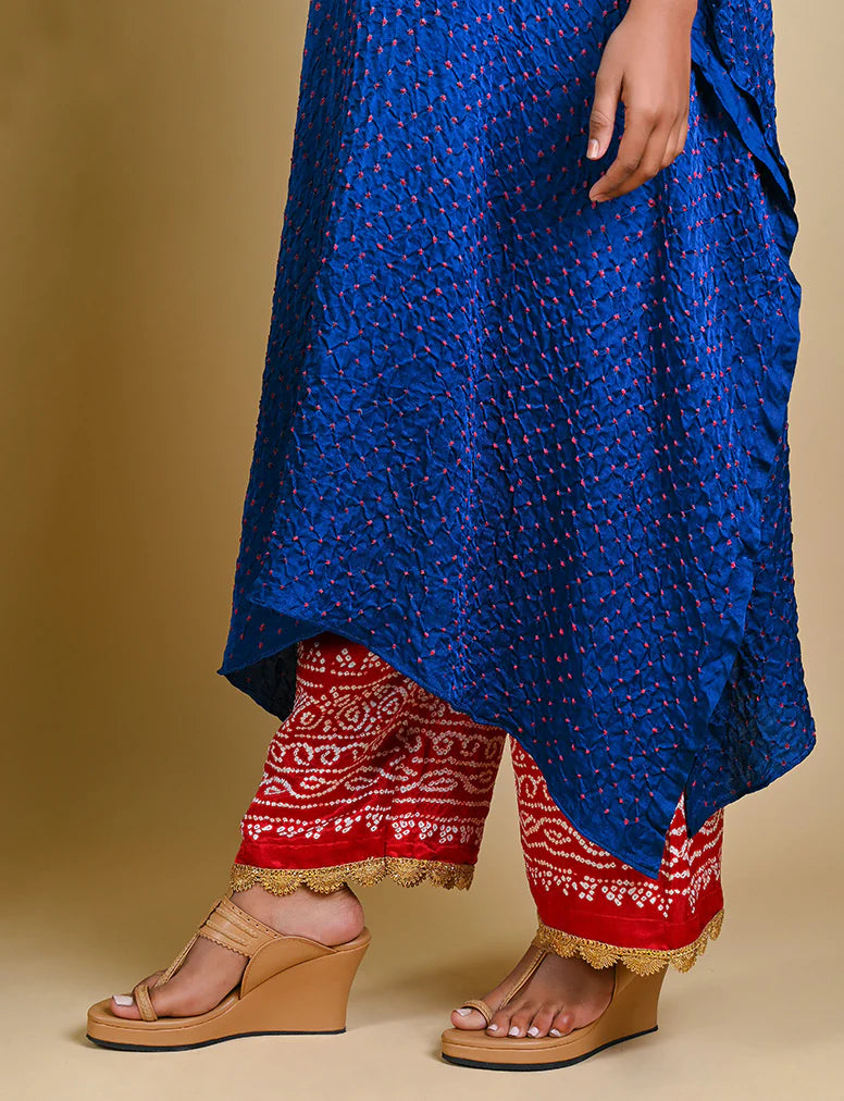 BANDHANI PANTS-RED silk by Dyelogue in red color for women in Singapore