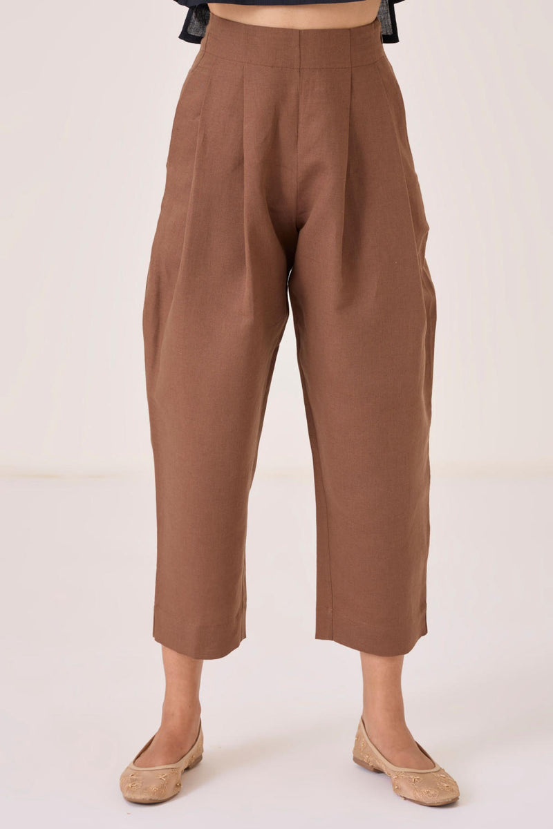 Bandra Brown Pants cotton by The Summer House in brown color for women in Singapore