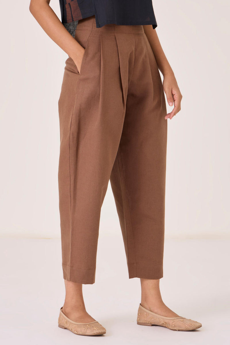 Bandra Brown Pants cotton by The Summer House in brown color for women in Singapore
